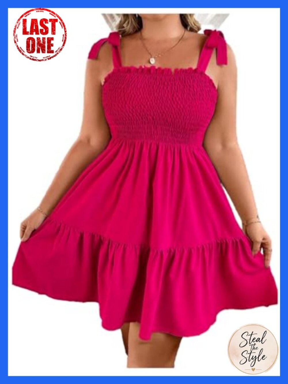 Plus Size Sleeveless Tie Shoulder Ruffle Straps Smocked Casual Sundress